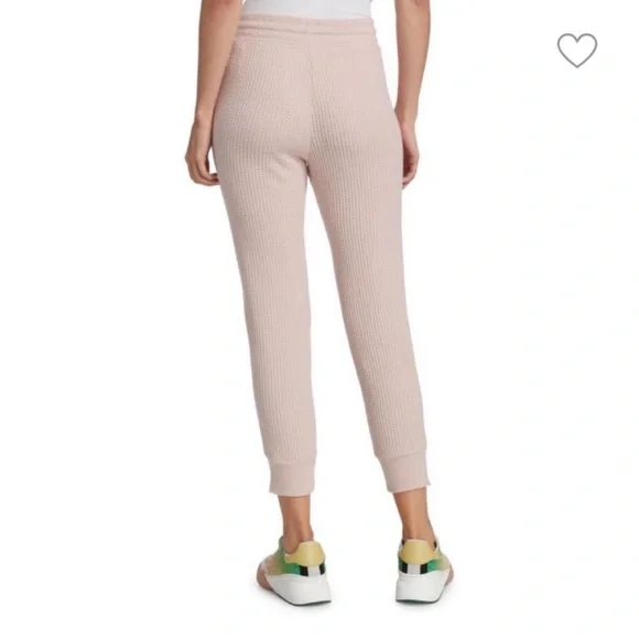 Splendid Waffle Knit Cream Jogger Pants L Drawstring Pockets Neutral Loungewear - Picture 5 of 10